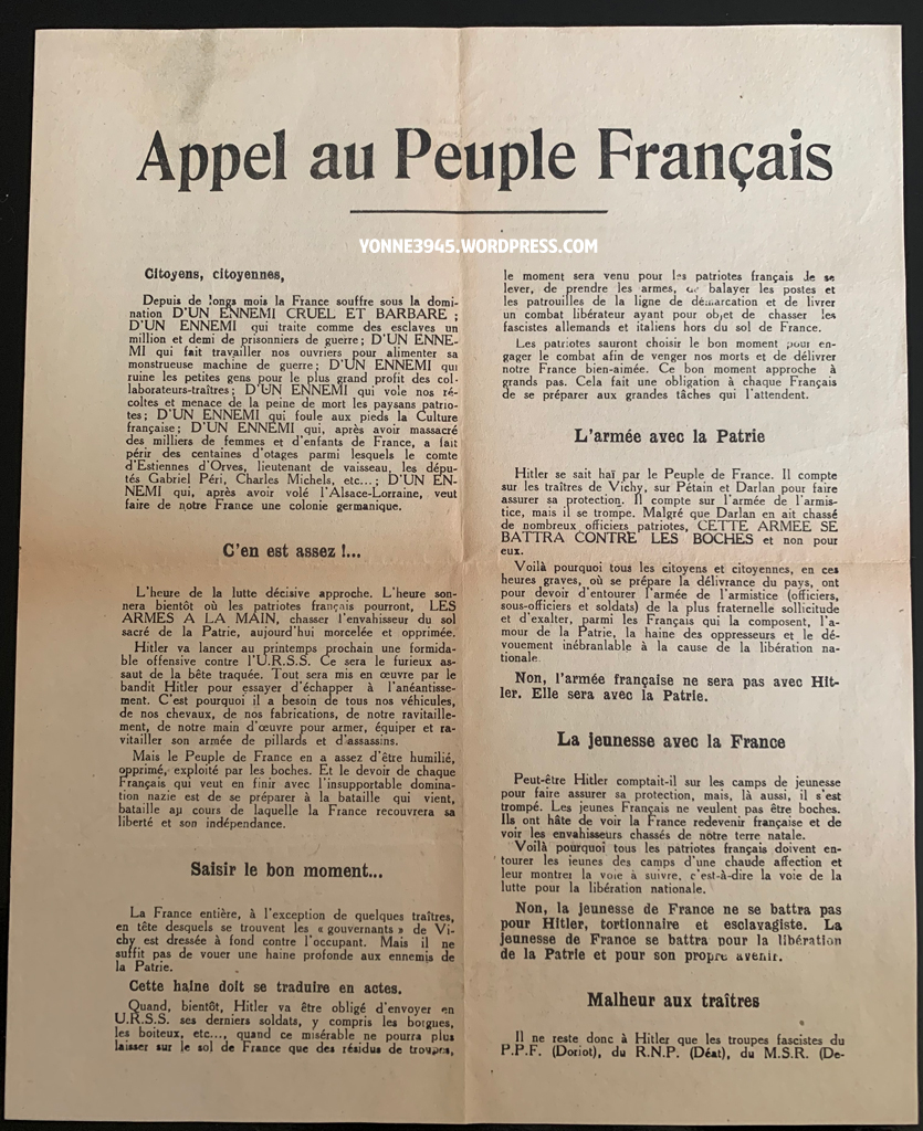 tract du parti communiste francais - seconde guerre mondiale